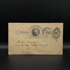 Antique 1887 US Postal Card 1 Cent Jefferson Cincinnati OH to Aurora IN Ephemera